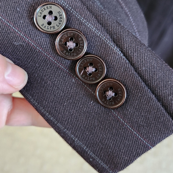 NWT Lauren Ralph Lauren Wool Pinstripe Brown Buttoned Blazer 14P $250 - Picture 8 of 16